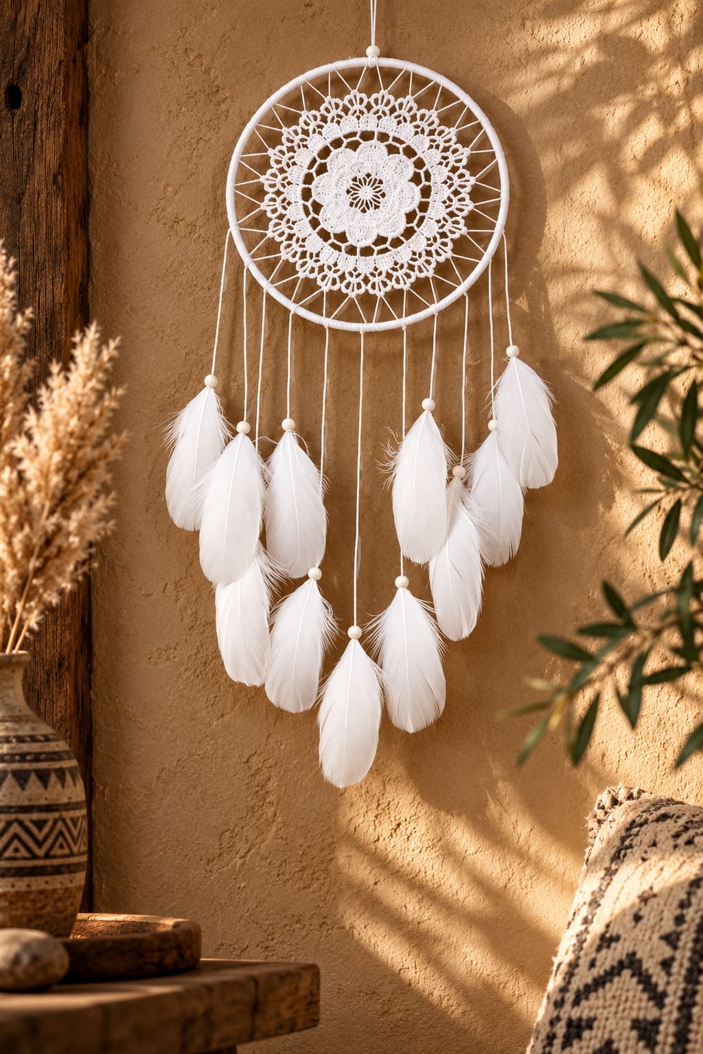 Attrape Rêve Indien Blanc – Plumes Mirifiques