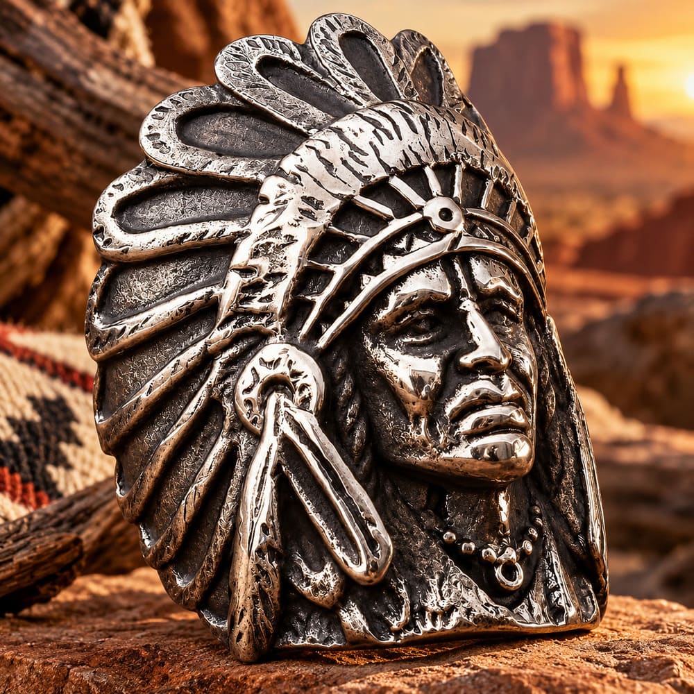 Bague Tête d’Indien – Coiffe à Plumes Majestueuses