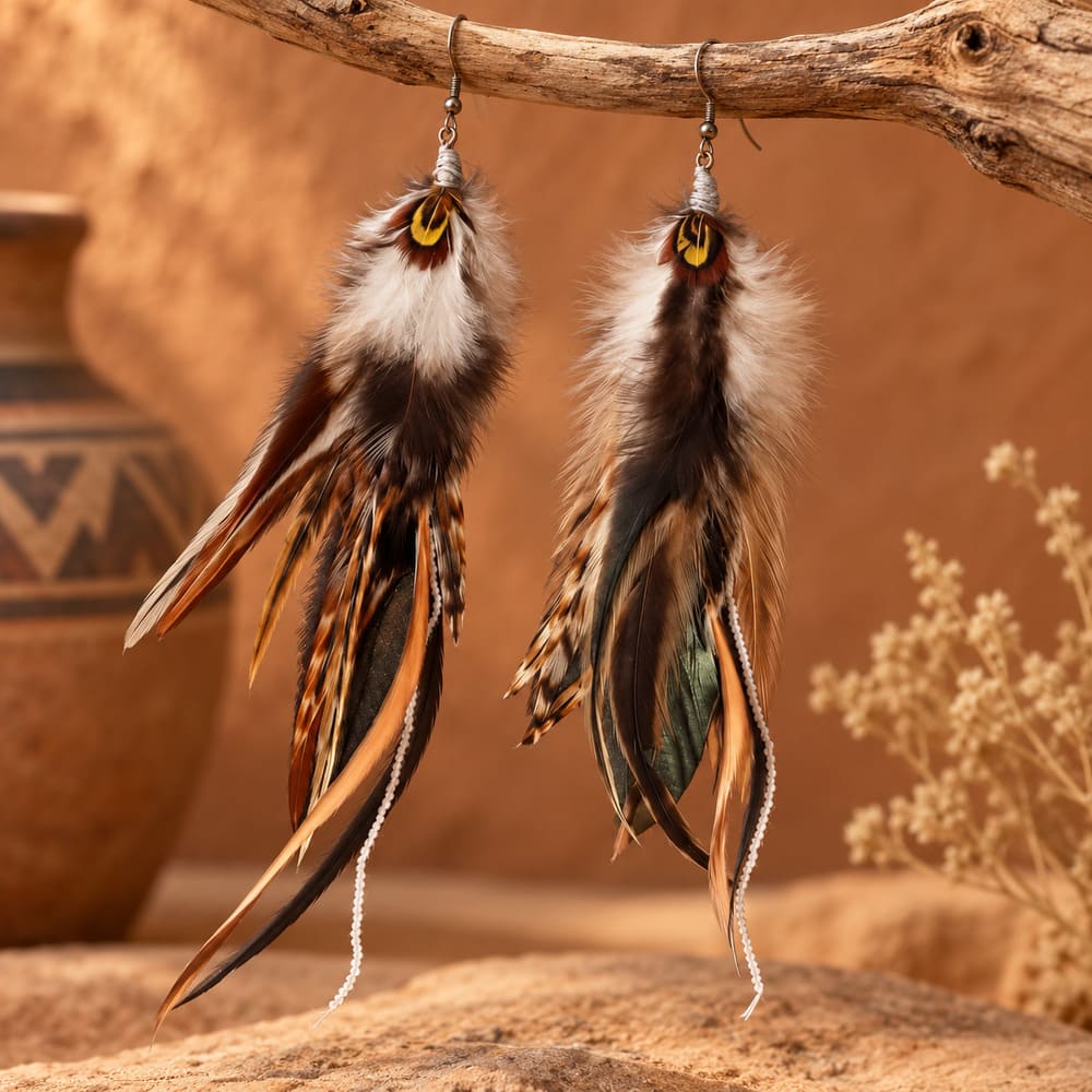 Boucle d’Oreille Amérindiennes – Plumes Longues