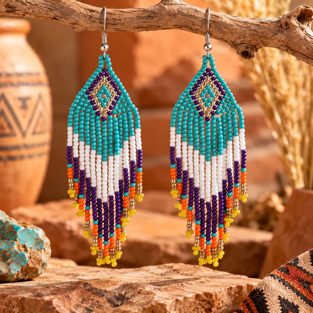 Boucle d’Oreille Indien d’Amérique – Perles Ethniques Colorées