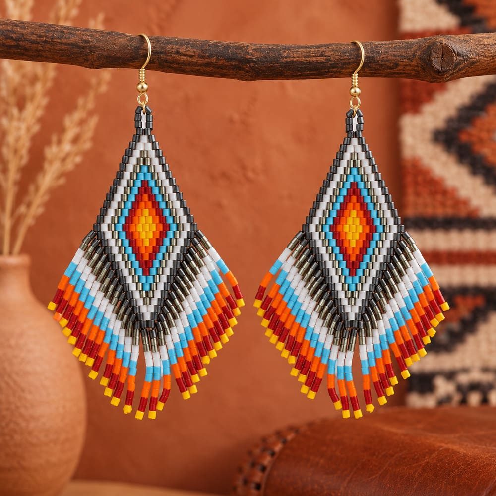 Boucle d’Oreille Indienne à Franges Colorées