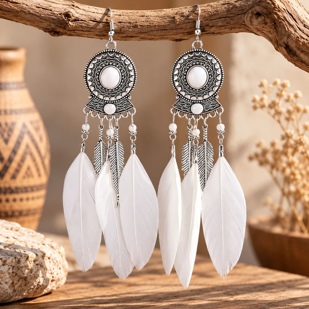 Boucle d’Oreille Plumes Longues Retro