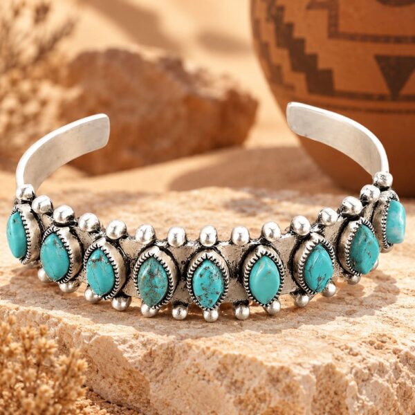 Bracelet Amérindien Argenté à Perles Turquoises