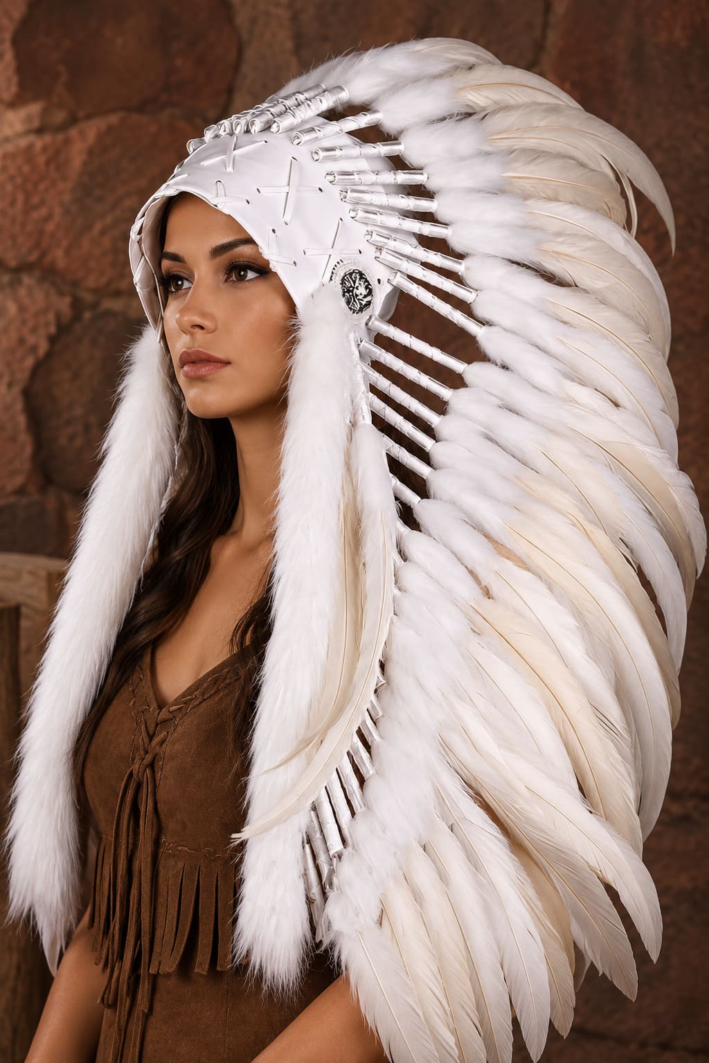 Coiffe Indienne Blanche Longue