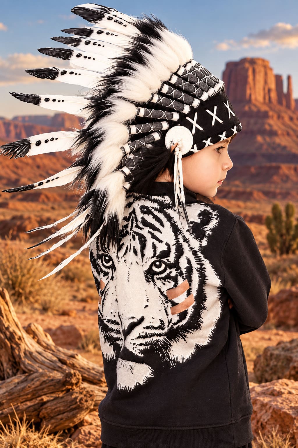Coiffe Indienne Enfant – Noir et Blanc