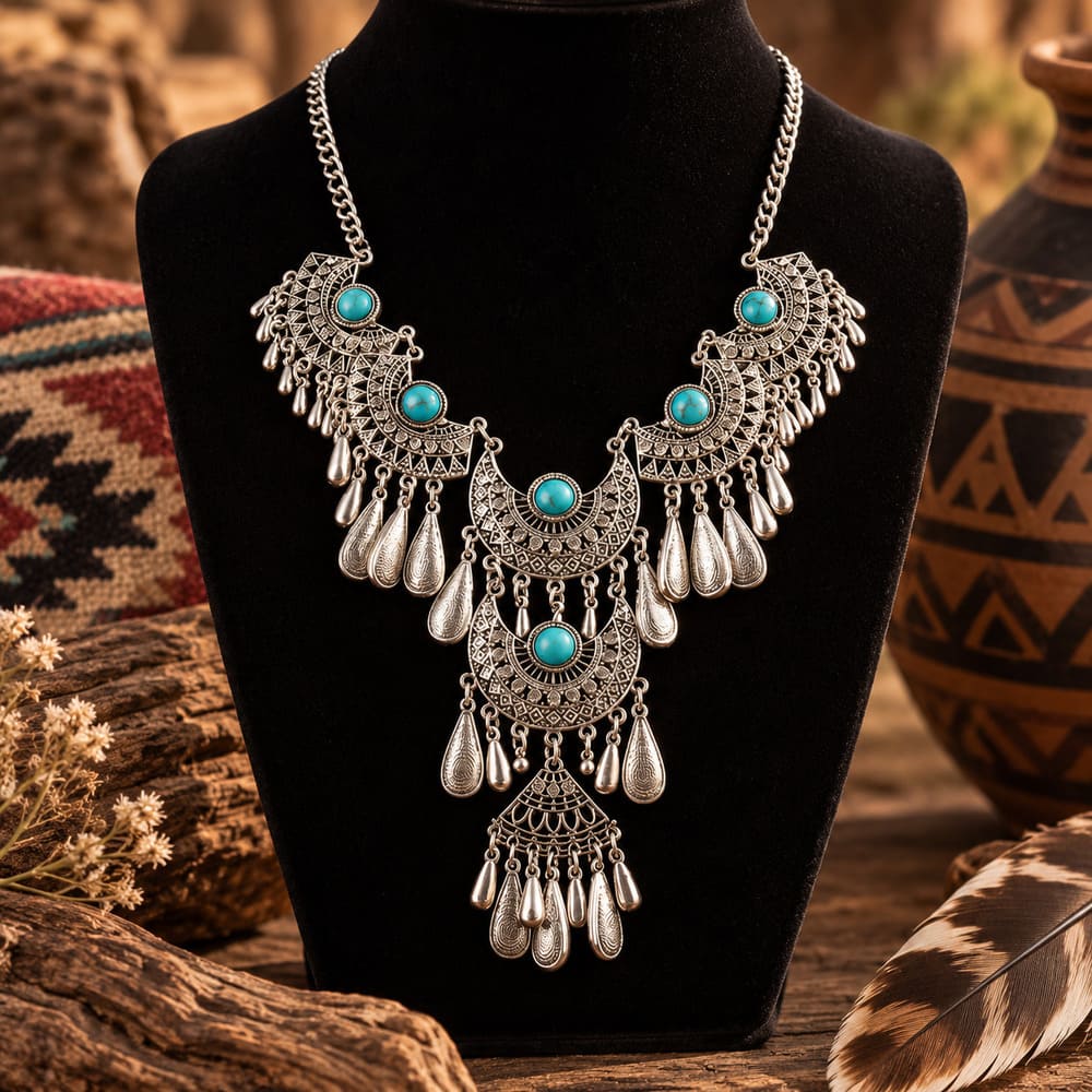 Collier Plastron Indien – Argent et Turquoise