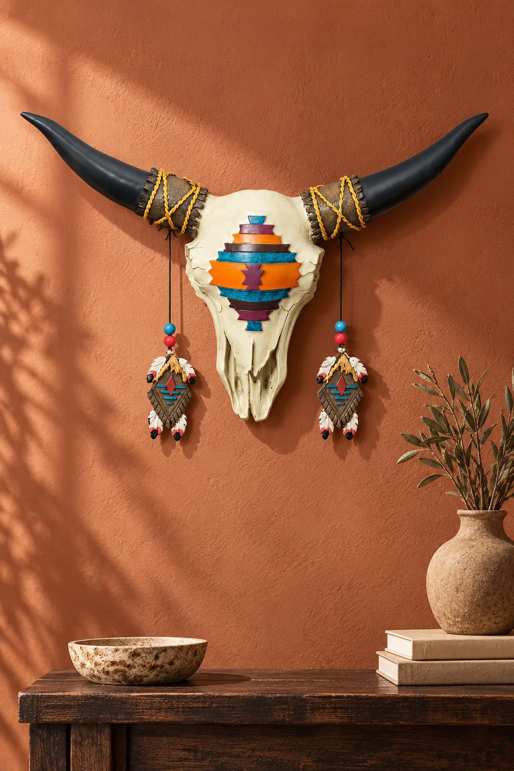 Crane de Vache Amérindienne – Motifs Tribaux Colorés
