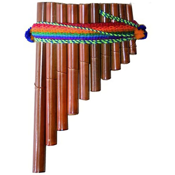 Flûte de pan en bois à tuyaux dégressifs et sangle tissée multicolore