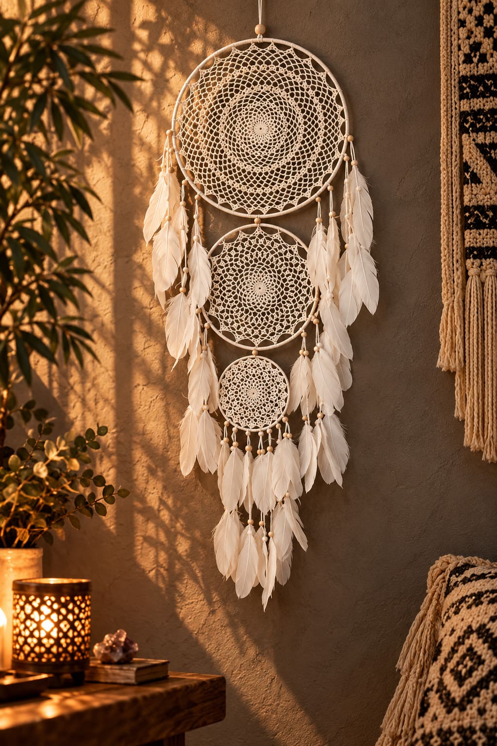 Grand Attrape Rêve Indien Blanc