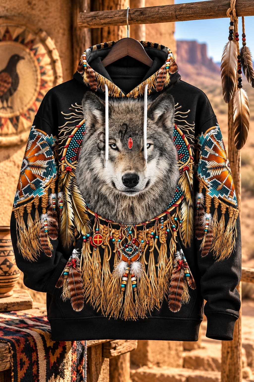 Pull Style Indien – Tête de Loup