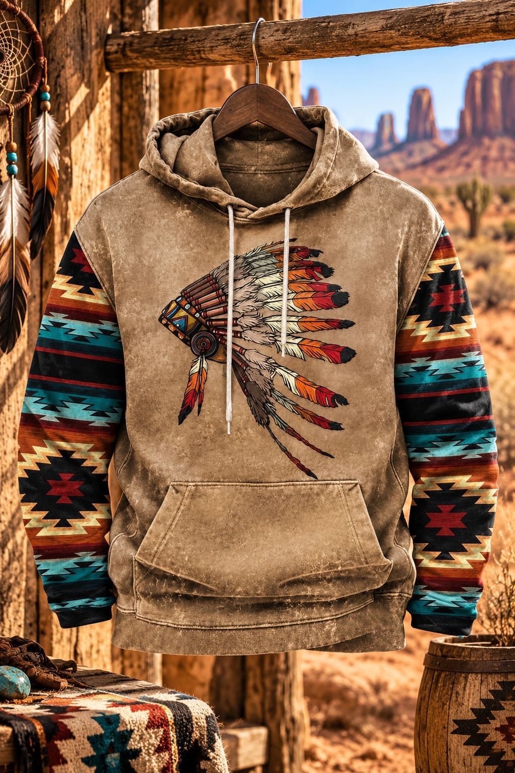 Sweat Coiffe Amérindienne et Motifs Ethniques