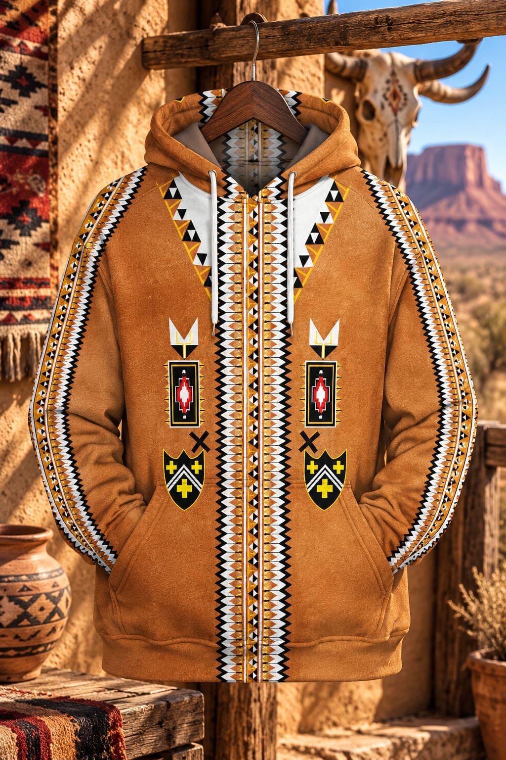 Sweat Marron Motifs Indiens Tribaux