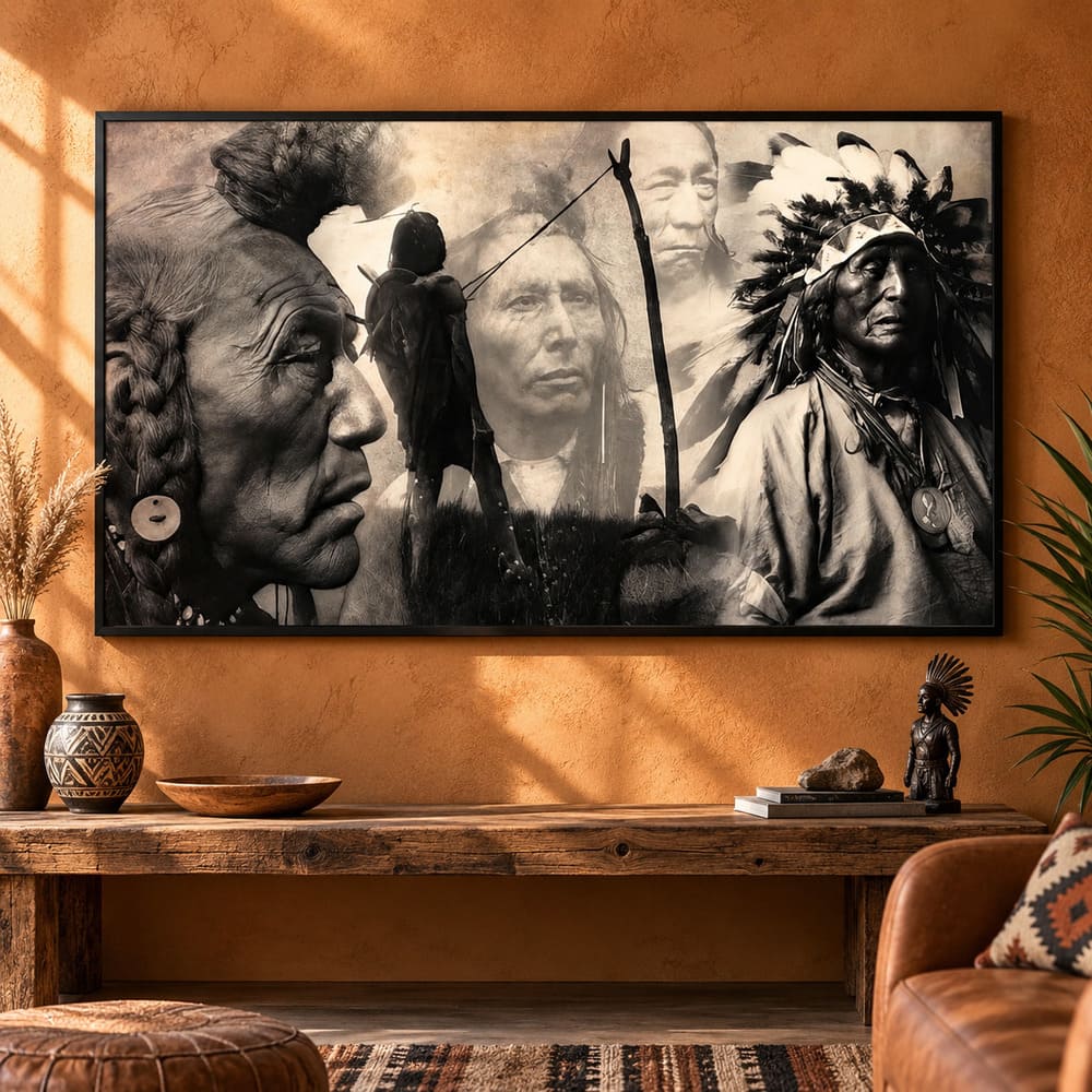 Tableau Ancestral – Indiens d’Amérique en Noir et Blanc