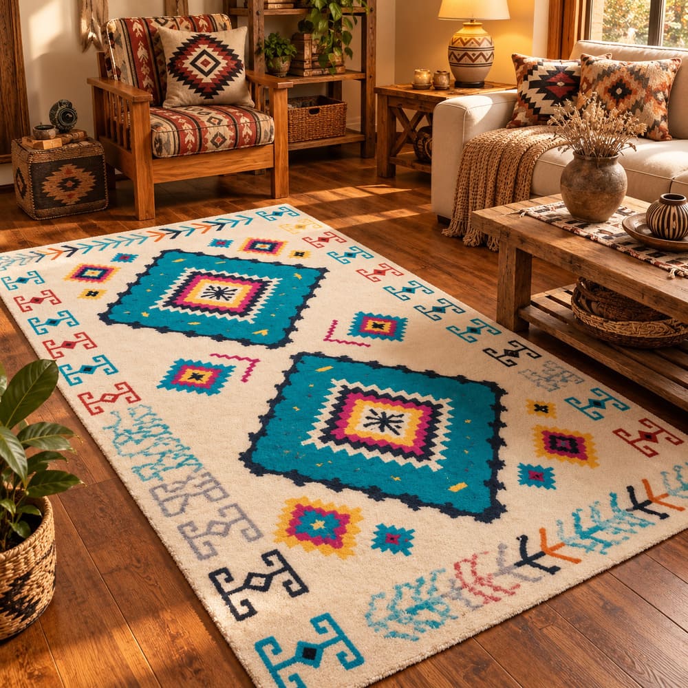 Tapis Indien d’Amérique – Motifs Claniques Colorés