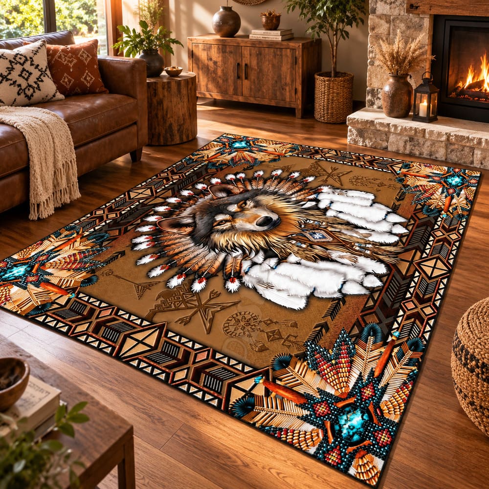 Tapis Motif Amérindien – Tête de Loup
