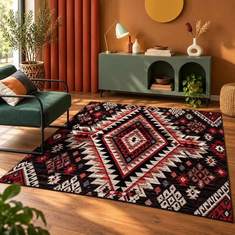 Tapis Motifs Ethniques Indiens Rouges