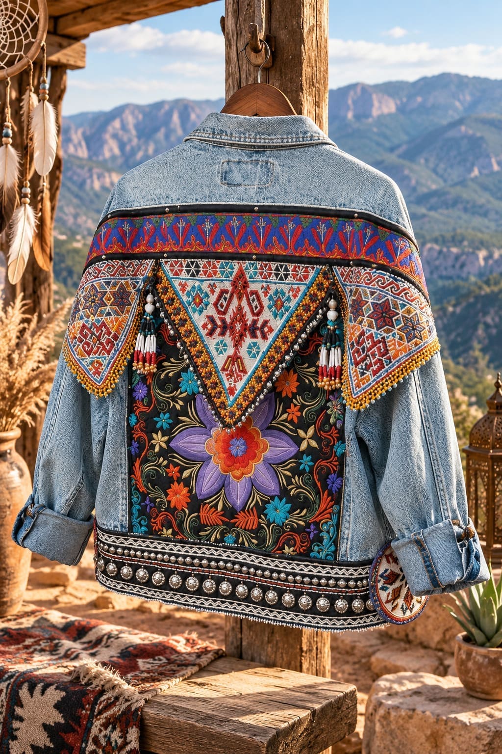 Veste en Jean Amérindienne Femme – Fleurs Brodées
