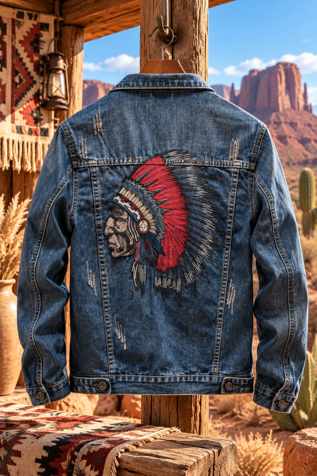 Veste en Jean Tête de Chef Indien