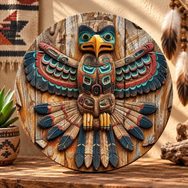 Art Mural Rond Totem Amérindien - Oiseau-Esprit