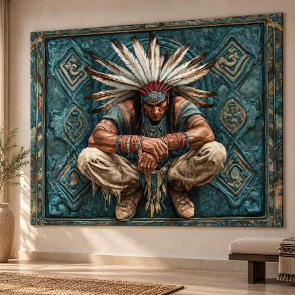 Tenture Murale Guerrier Amérindien