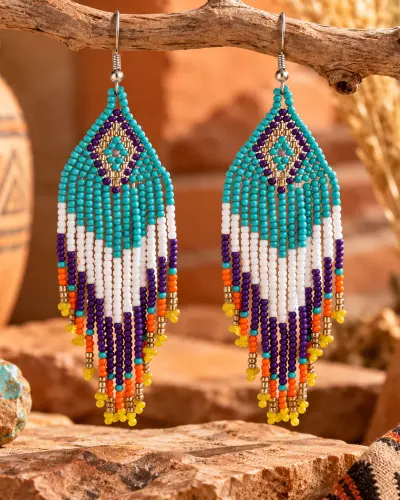 Boucle d’Oreille Indien d’Amérique – Perles Ethniques Colorées
