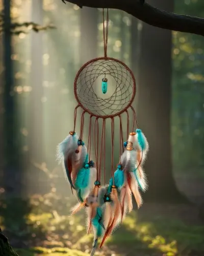 Attrape Rêve Indien Lumineux – Plumes Turquoise