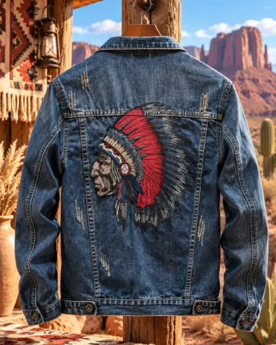 Veste en Jean Tête de Chef Indien