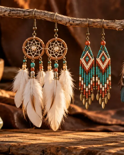 Boucles d'Oreilles Attrapes-Rêves Indiennes